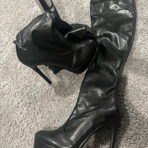 Black High Heel Platform Thigh-High Boots - Women